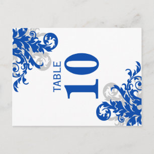 Royal Blue and Silver Flourish Table Number Postcard
