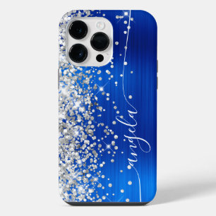 Royal Blue and Silver Glittery Glam Signature iPhone 14 Pro Max Case