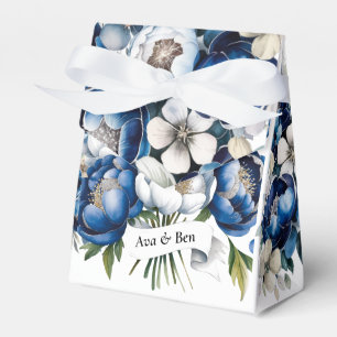 Royal Blue and Silver Glittery Peony Wedding  Favour Box