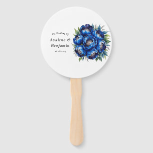 Royal Blue and Silver Glittery Peony Wedding Hand Fan