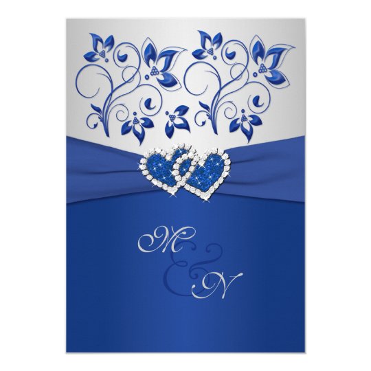 Royal Blue And Silver Joined Hearts Invitation Au