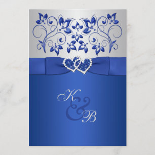 Royal Blue and Silver Joined Hearts Invitation 2