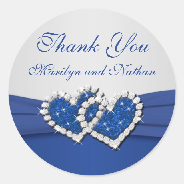 Royal Blue and Silver Joined Hearts Sticker (Front)