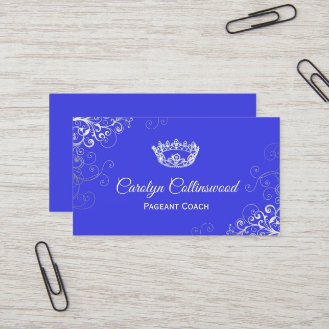 Royal Blue and Silver Pageant Coach Business Card (Front/Back In Situ)