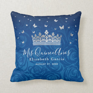 Royal Blue and Silver Quinceanera Mis Quince Anos Cushion