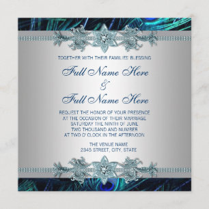 Royal Blue and Silver Royal Indian Peacock Wedding Invitation