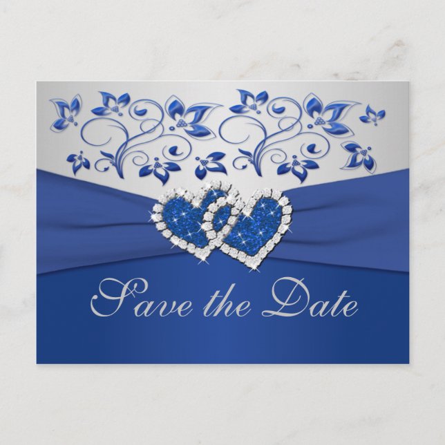 Royal Blue and Silver Save the Date Card (Front)