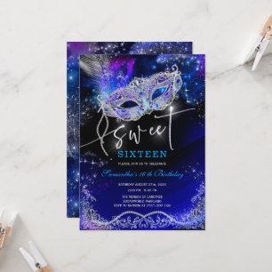 Royal Blue and Silver Sweet 16 Decorations Invitation