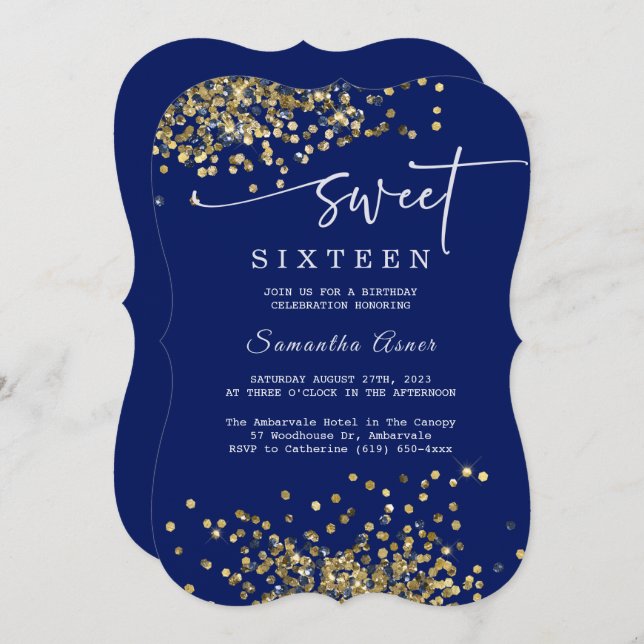 Royal Blue and silver Sweet Sixteen Invitation (Front/Back)