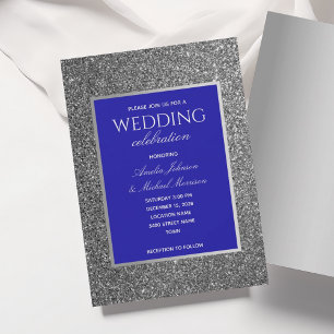 Royal Blue and Silver Wedding Invitation