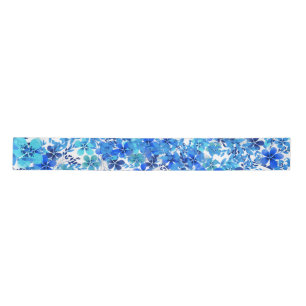 Royal Blue and Turquoise Garden Flowers Satin Ribbon