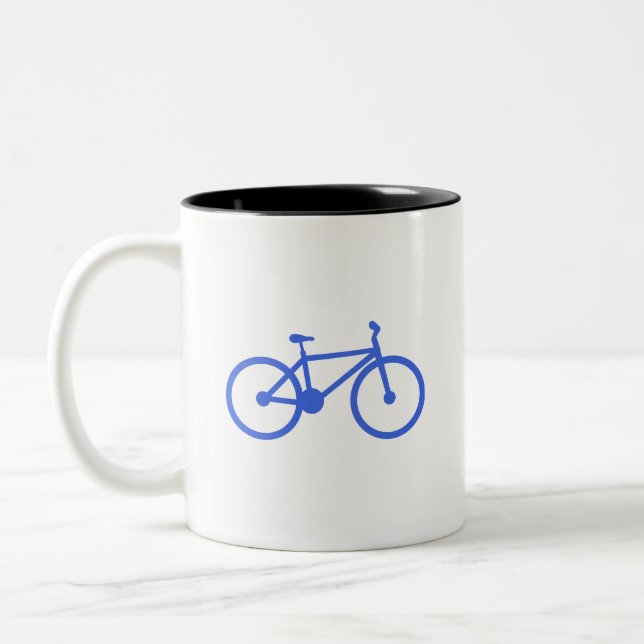 Royal Blue and White Bicycle Two-Tone Coffee Mug (Left)