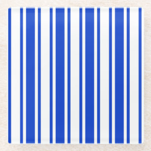 Royal blue and white candy stripes glass coaster