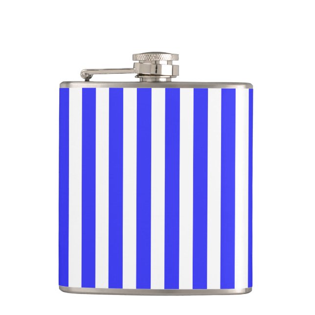Royal blue and white candy stripes hip flask (Front)