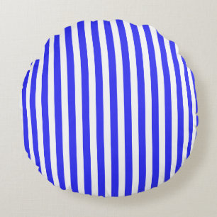 Royal blue and white candy stripes round cushion