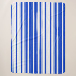 Royal blue and white candy stripes sherpa blanket
