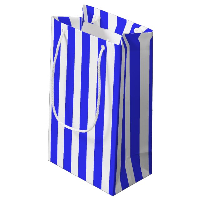 Royal blue and white candy stripes small gift bag (Back Angled)