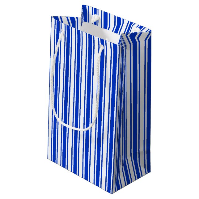 Royal blue and white candy stripes small gift bag (Back Angled)