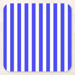 Royal blue and white candy stripes square paper coaster