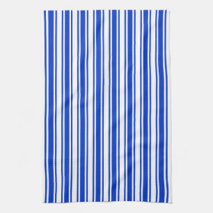 Royal blue and white candy stripes tea towel