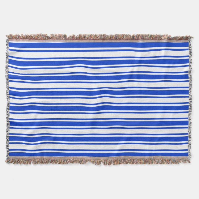 Royal blue and white candy stripes throw blanket (Front)