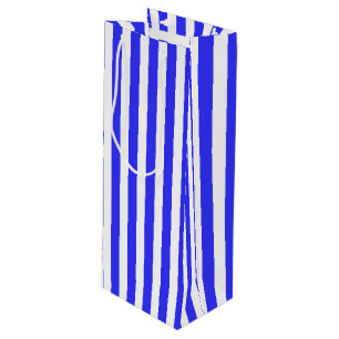 Royal blue and white candy stripes wine gift bag