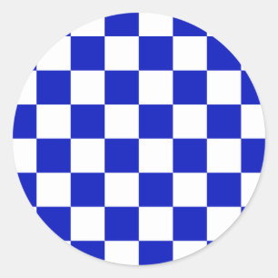 Royal Blue and White Chequered Board Pattern Classic Round Sticker