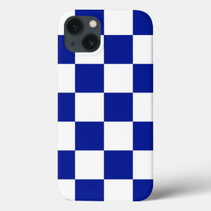 Royal Blue and White Chequered Pattern iPhone 13 Case