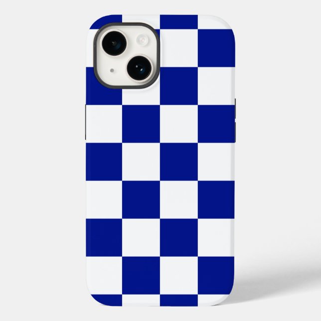 Royal Blue and White Chequered Pattern Case-Mate iPhone Case (Back)