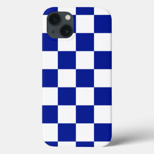 Royal Blue and White Chequered Pattern iPhone 13 Case