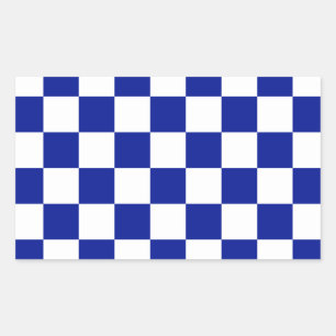 Royal Blue and White Chequered Pattern Rectangular Sticker