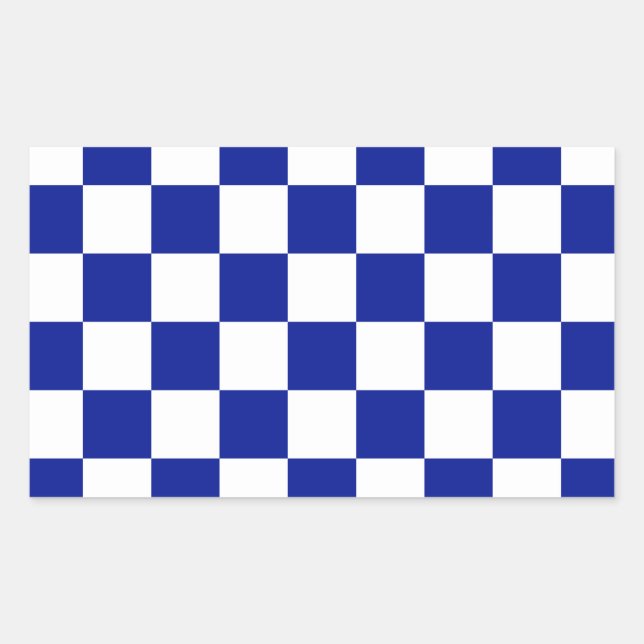 Royal Blue and White Chequered Pattern Rectangular Sticker (Front)