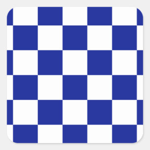 Royal Blue and White Chequered Pattern Square Sticker