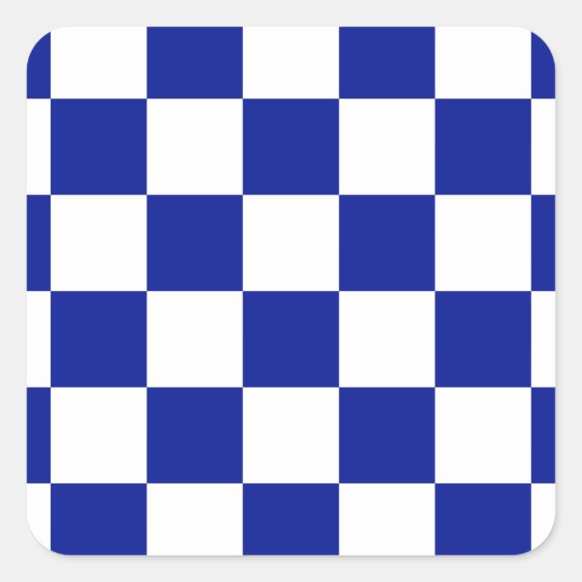 Royal Blue and White Chequered Pattern Square Sticker (Front)