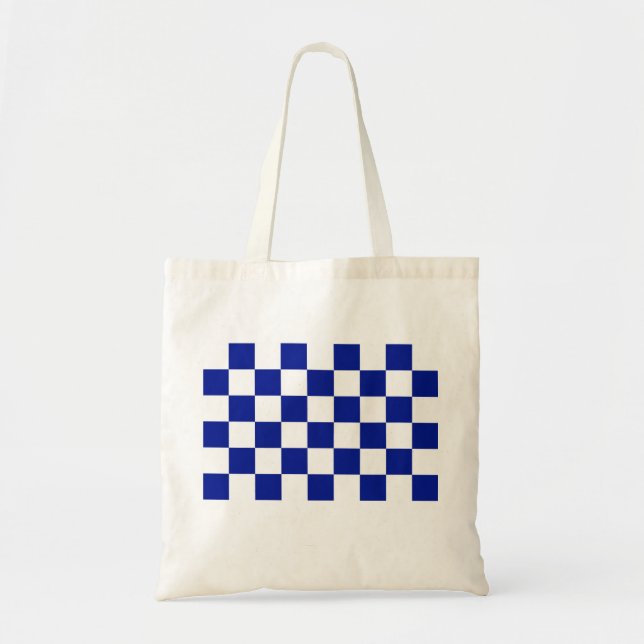 Royal Blue and White Chequered Pattern Tote Bag (Front)