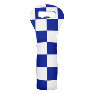 Royal Blue and White Chequered Pattern Wine Bag