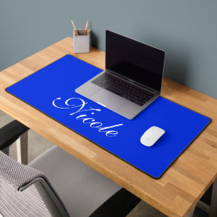 Royal Blue and White Customized Name Desk Mat