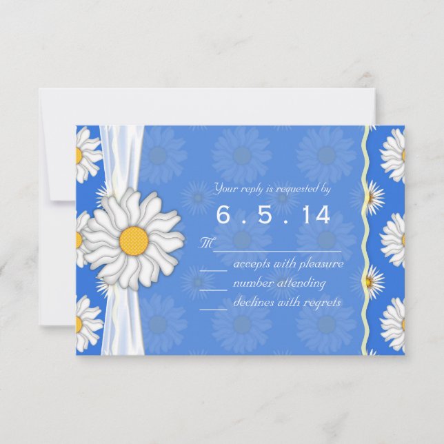 Royal Blue and White Daisy Floral RSVP Card (Front)