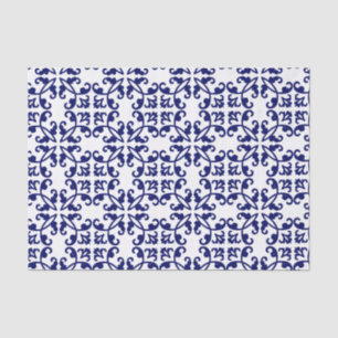 Royal Blue and White Damask Pattern Tissue Paper