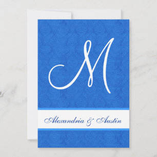 Royal Blue and White Damask Square Wedding A457 Invitation