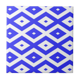 Royal blue and white diamond pattern ceramic tile