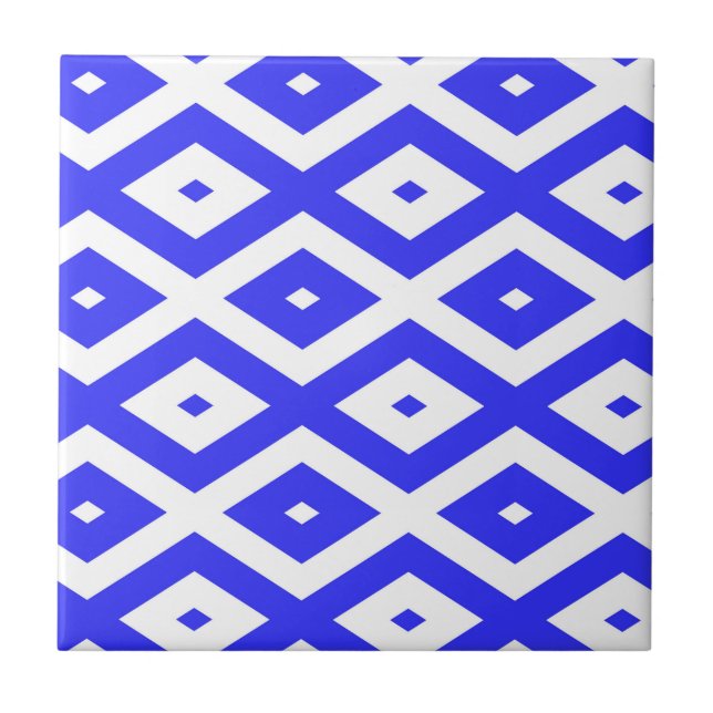 Royal blue and white diamond pattern ceramic tile (Front)