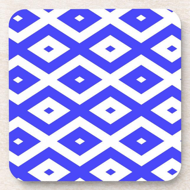Royal blue and white diamond pattern coaster (Front)