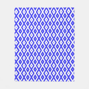 Royal blue and white diamond pattern fleece blanket