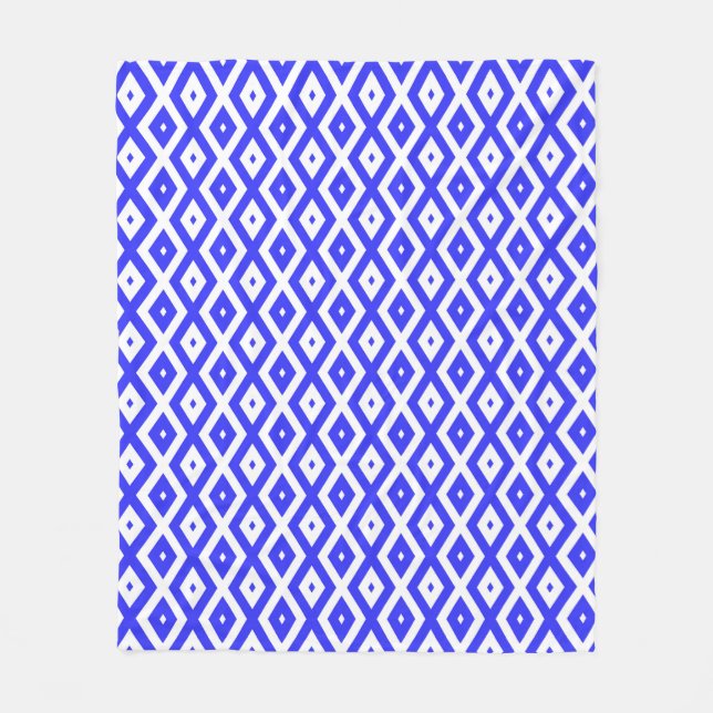 Royal blue and white diamond pattern fleece blanket (Front)