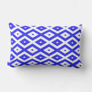 Royal blue and white diamond pattern lumbar cushion