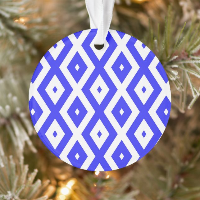 Royal blue and white diamond pattern ornament (Tree)
