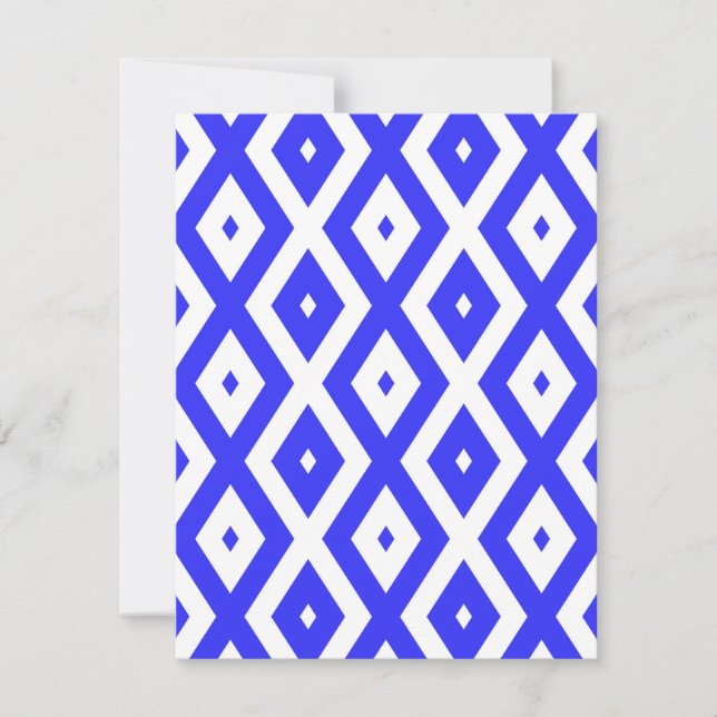 Royal blue and white diamond pattern RSVP card (Front)