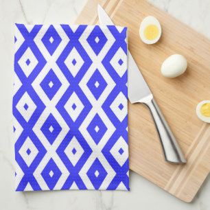 Royal blue and white diamond pattern tea towel