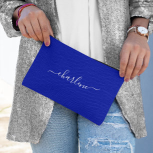 Royal Blue and White Elegant Name Accessory Pouch